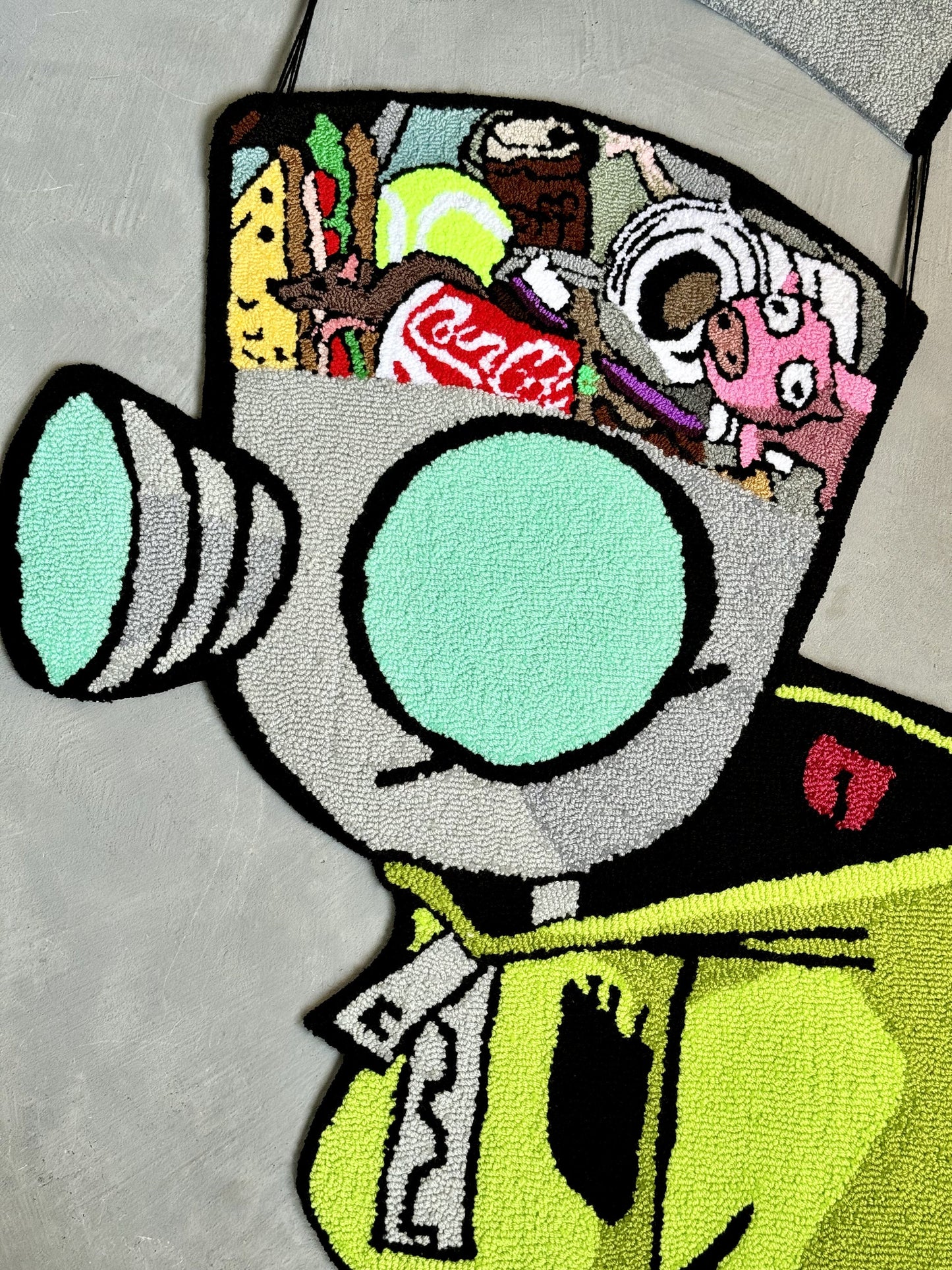 Tufted Cartoon Rug, Invader Character Rug, Alien Home Decor, Tufted Green Rug, Custom Alien Home Decor Rug