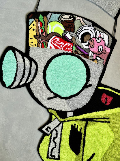 Tufted Cartoon Rug, Invader Character Rug, Alien Home Decor, Tufted Green Rug, Custom Alien Home Decor Rug