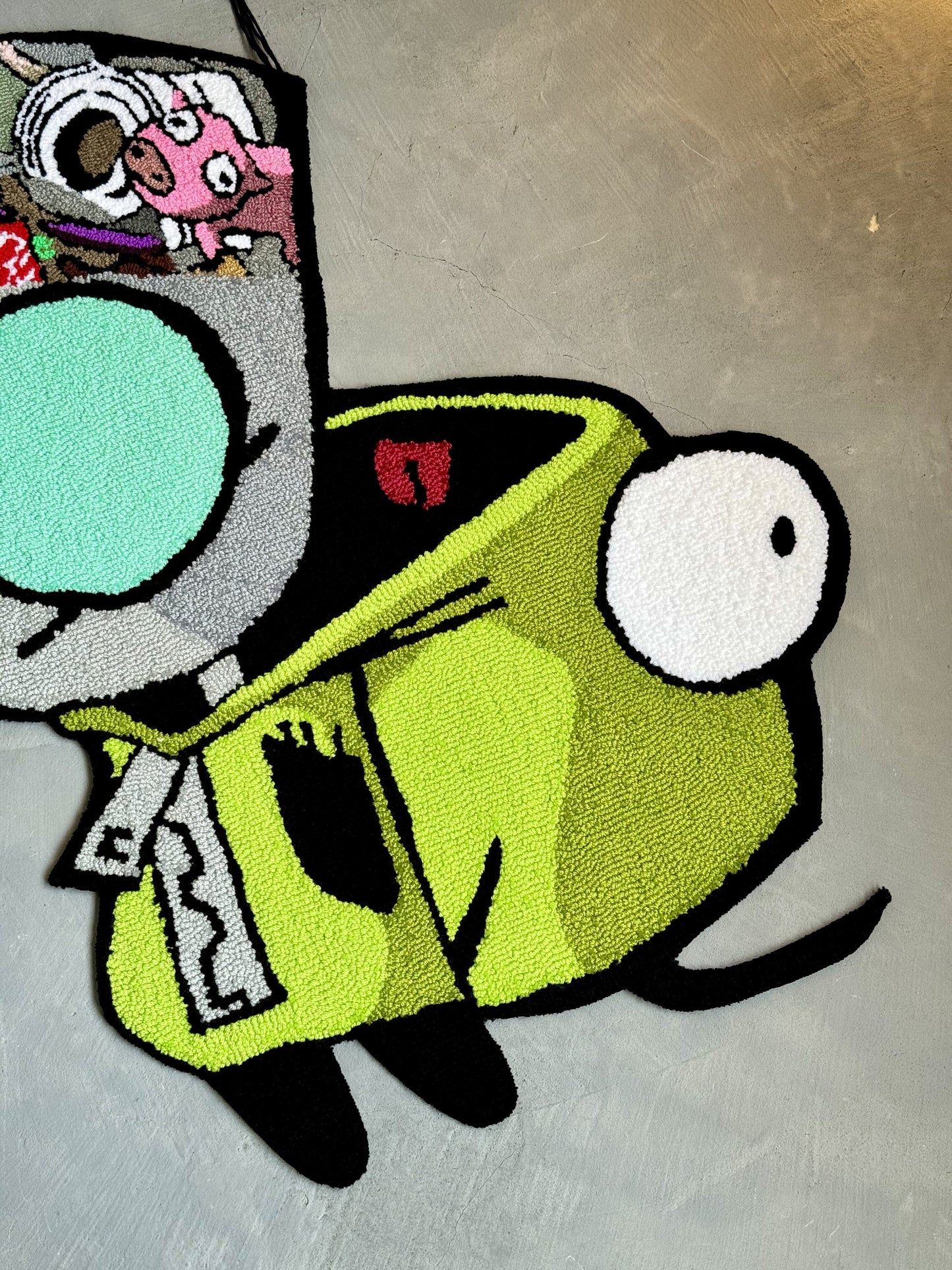 Tufted Cartoon Rug, Invader Character Rug, Alien Home Decor, Tufted Green Rug, Custom Alien Home Decor Rug