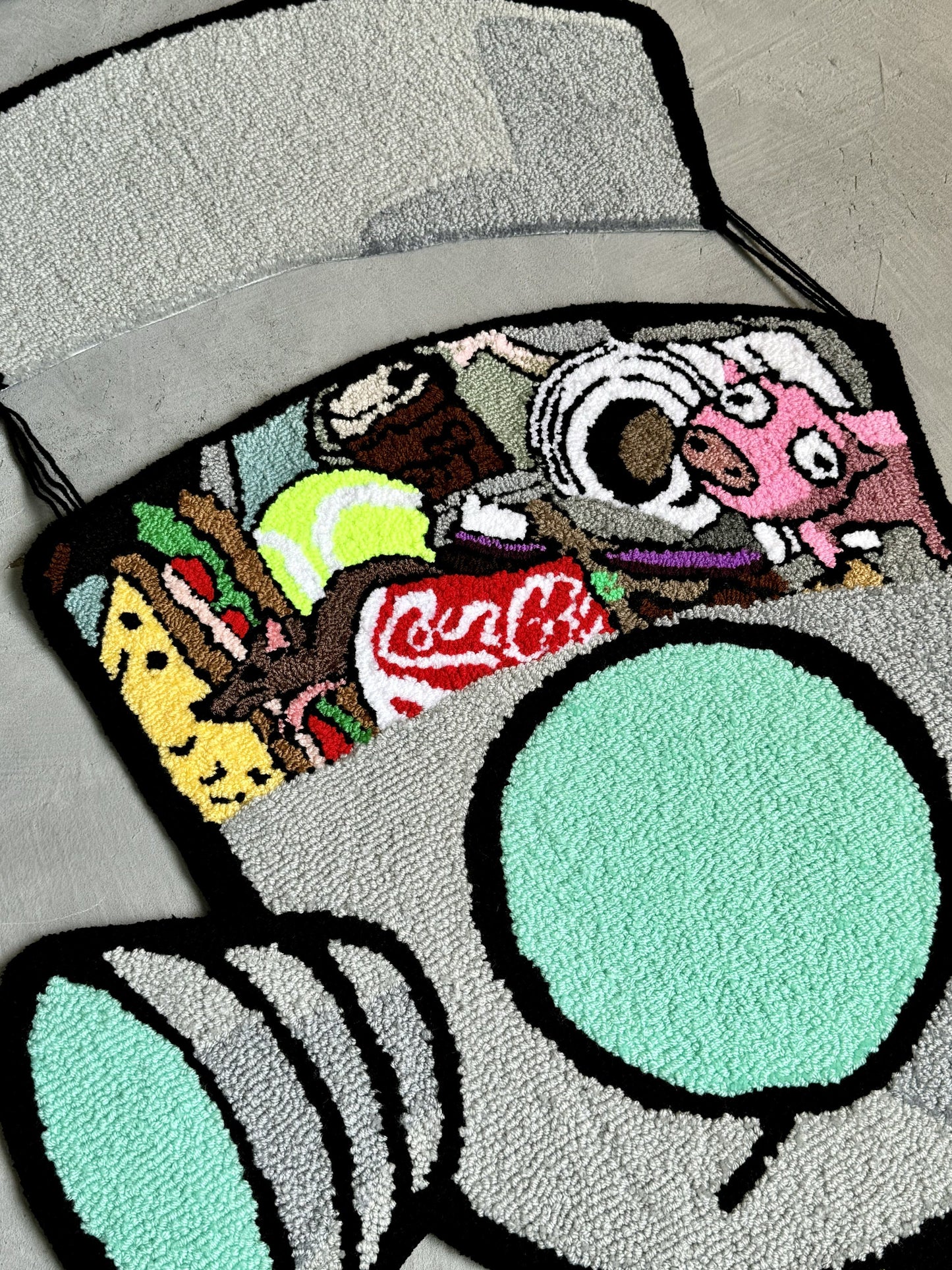 Tufted Cartoon Rug, Invader Character Rug, Alien Home Decor, Tufted Green Rug, Custom Alien Home Decor Rug