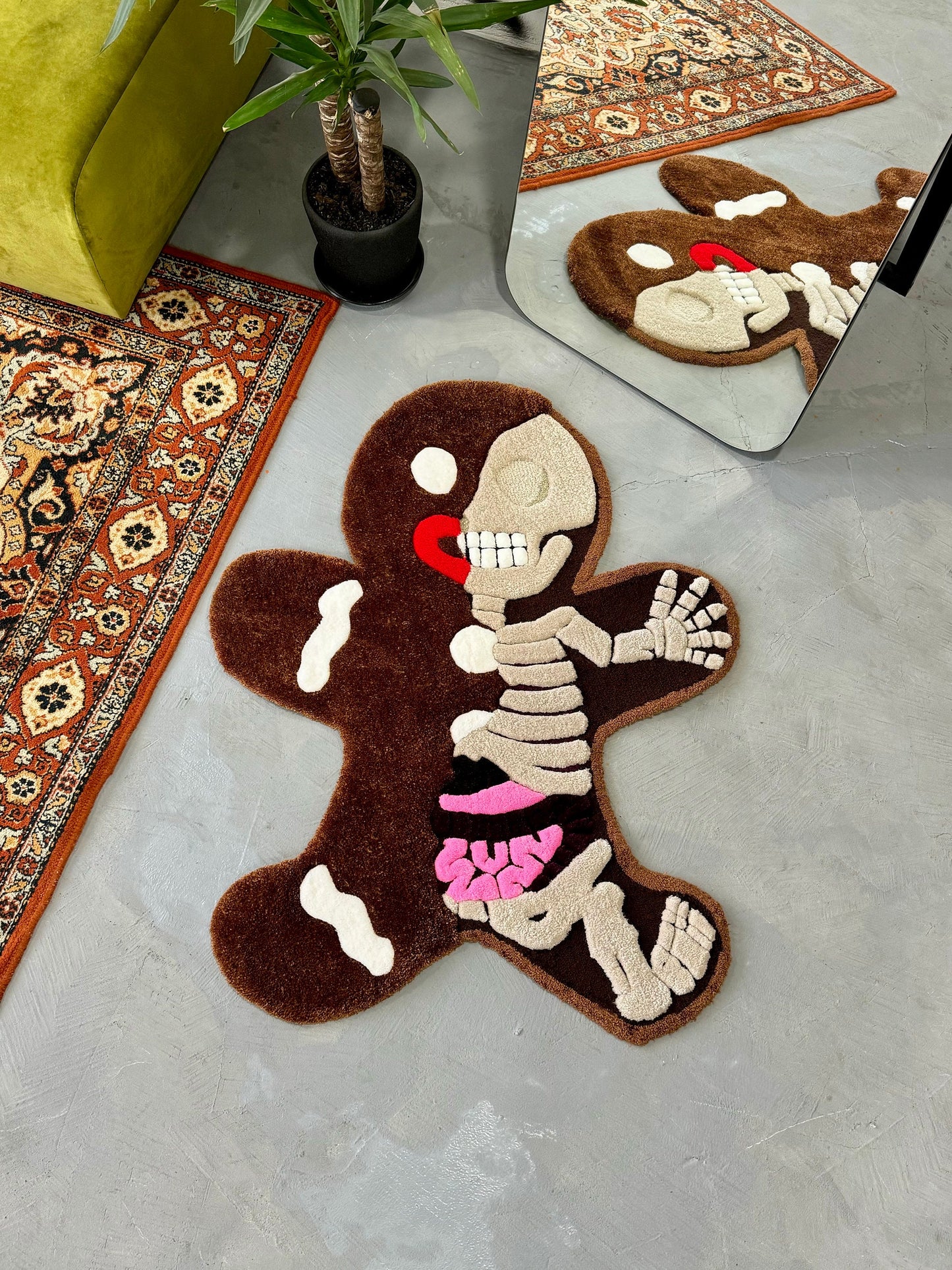 Gingerbread Skeleton 3D Rug, Cartoon Custom Non-slip rug, READY TO SHIP! Christmas room decor, Halloween gift