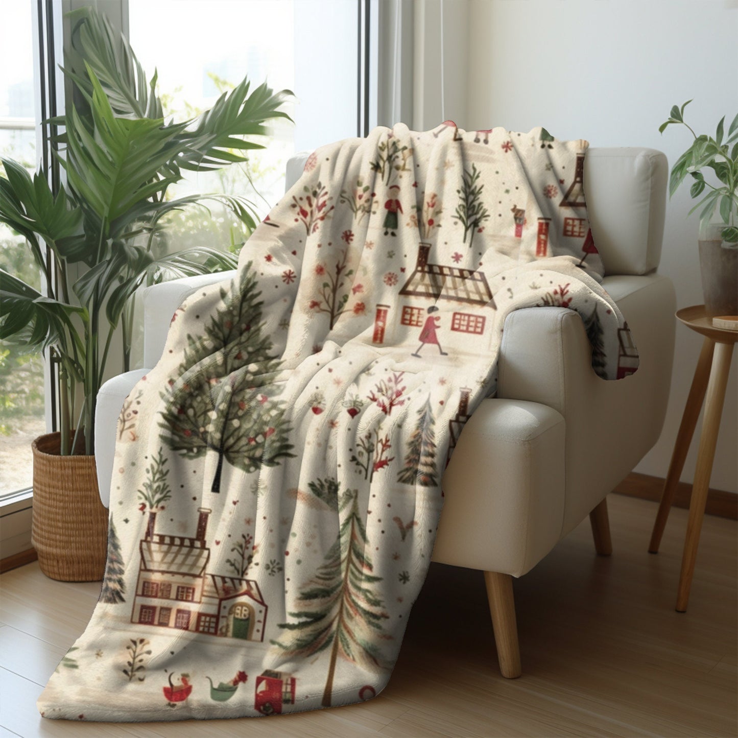 Christmas Blanket, Christmas Village Holiday Throw Fleece Nostalgic Christmas Town Whimsical Fleece Christmas Gift Ideas Friends Family Host