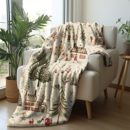 Christmas Blanket, Christmas Village Holiday Throw Fleece Nostalgic Christmas Town Whimsical Fleece Christmas Gift Ideas Friends Family Host