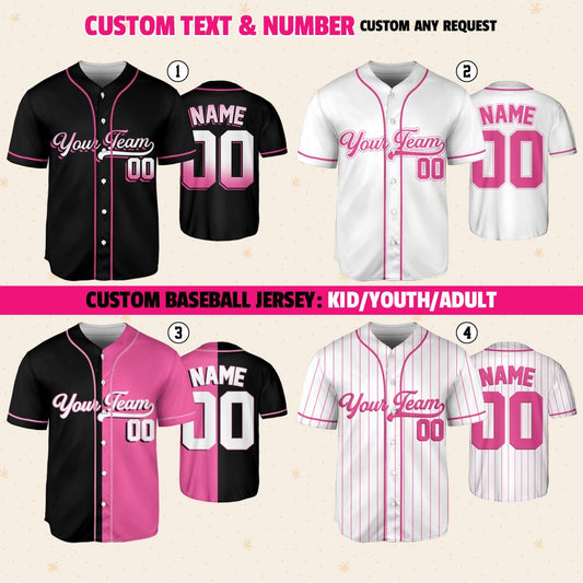 Personalized Team Name And Number Baseball Jersey Custom Design Pink Color Collection, Custom Baseball Jersey Uniform For Baseball Lovers