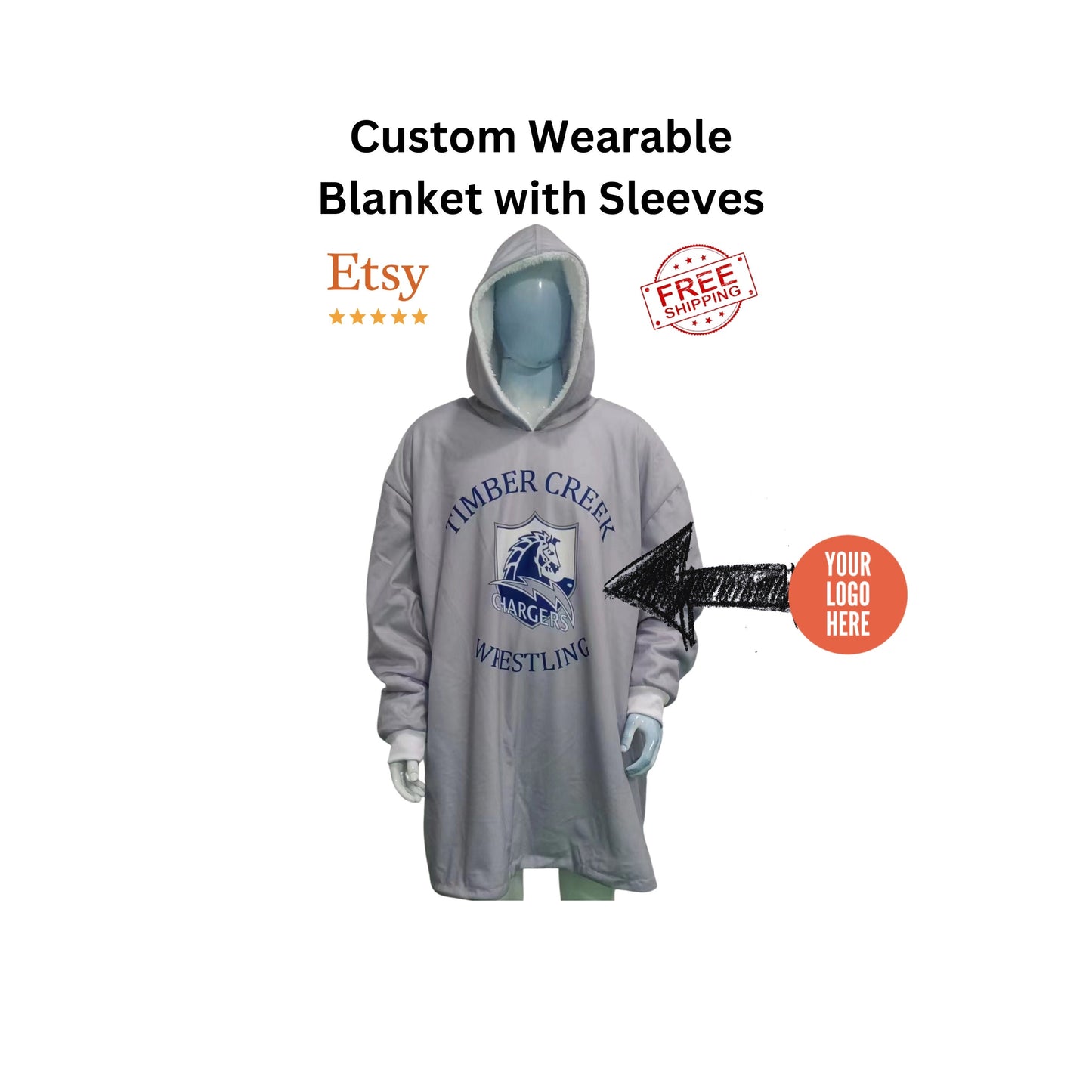 Custom Wearable Blanket, Cozy Hoodie blanket with sleeves, Fleece hooded blanket with sleeves, personalized blanket with sleeves, snuggie