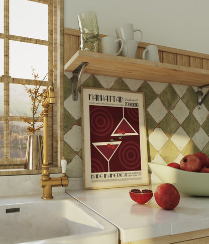 Manhattan Print, Kitchen Poster, Kitchen Print, Cocktail Poster, Cocktail Print, Kitchen Decor, Cocktail Poster, Mid Century Modern