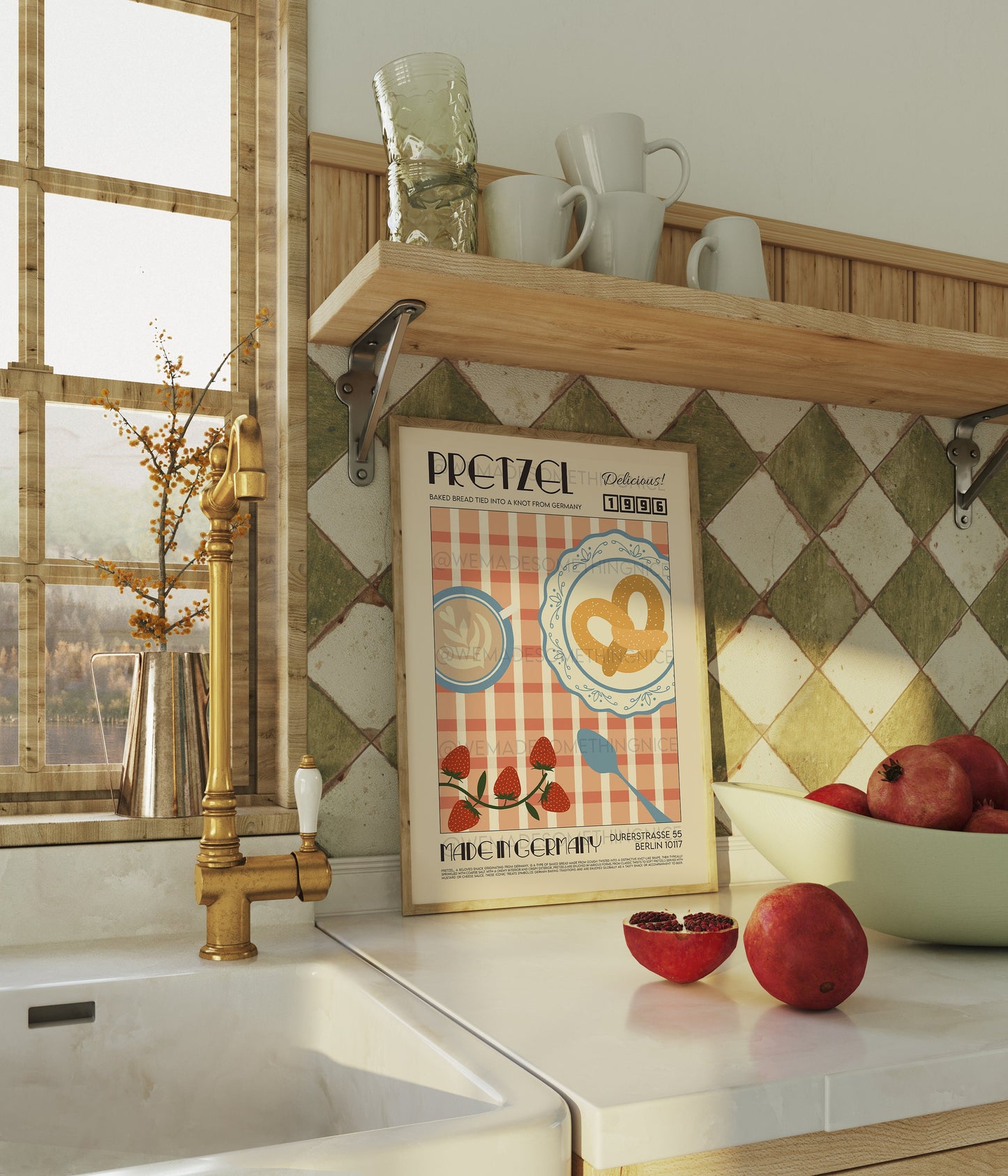 Pretzel Poster, Kitchen Art, Kitchen Print, Kitchen Poster, Food Print, Modern Kitchen Decor, Retro Poster