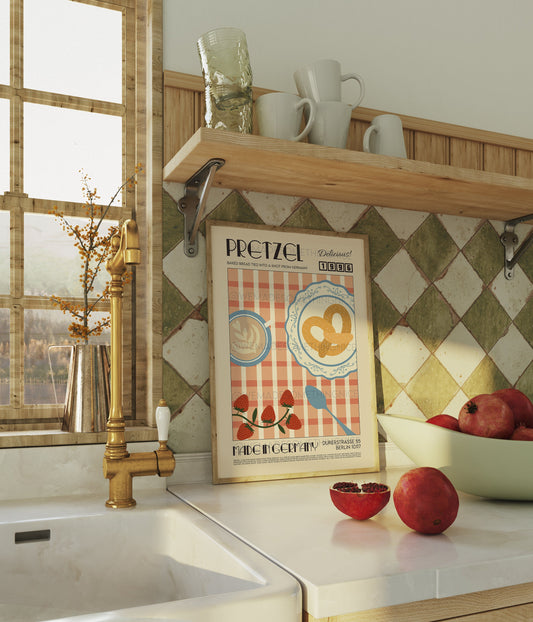 Pretzel Poster, Kitchen Art, Kitchen Print, Kitchen Poster, Food Print, Modern Kitchen Decor, Retro Poster