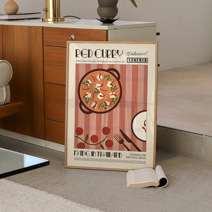 Thai Red Curry Poster, Kitchen Art, Kitchen Poster, Food Print, Food Art, Asian Wall Art, Thailand Art, Retro Wall Art