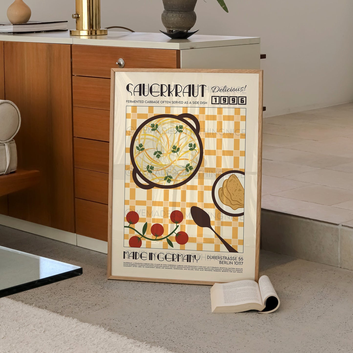 Sauerkraut Poster, Kitchen Art, Modern Kitchen Decor, Illustration, Germany, Chef Print, Bar Art, Exhibition Poster, Retro Wall Art