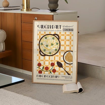Sauerkraut Poster, Kitchen Art, Modern Kitchen Decor, Illustration, Germany, Chef Print, Bar Art, Exhibition Poster, Retro Wall Art