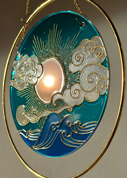 Sentimental gift Suncatcher for window Sea Sun Cloud chime Mothers day Aesthetic room decor  Stained glass painting