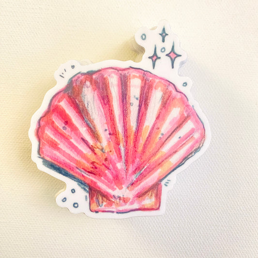 Pink Scallop Shell | Sticker Decal | Water-resistant | Pretty Sea Life Sticker