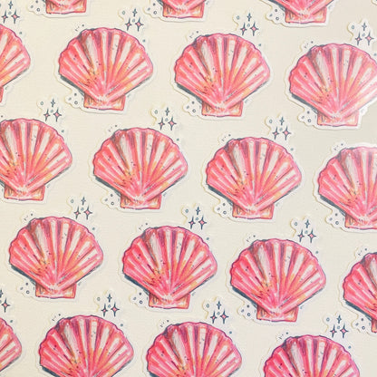 Pink Scallop Shell | Sticker Decal | Water-resistant | Pretty Sea Life Sticker