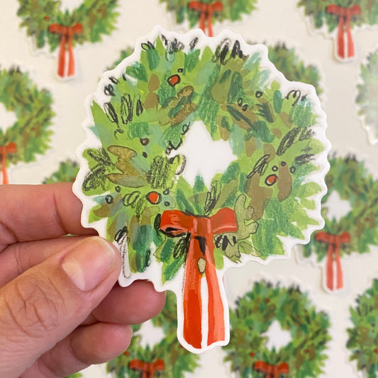 Green Wreath | 4"  Sticker Decal | Waterproof  Weatherproof | Christmas Holiday