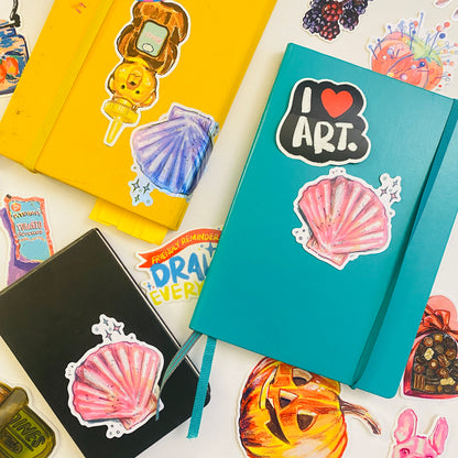 Pink Scallop Shell | Sticker Decal | Water-resistant | Pretty Sea Life Sticker