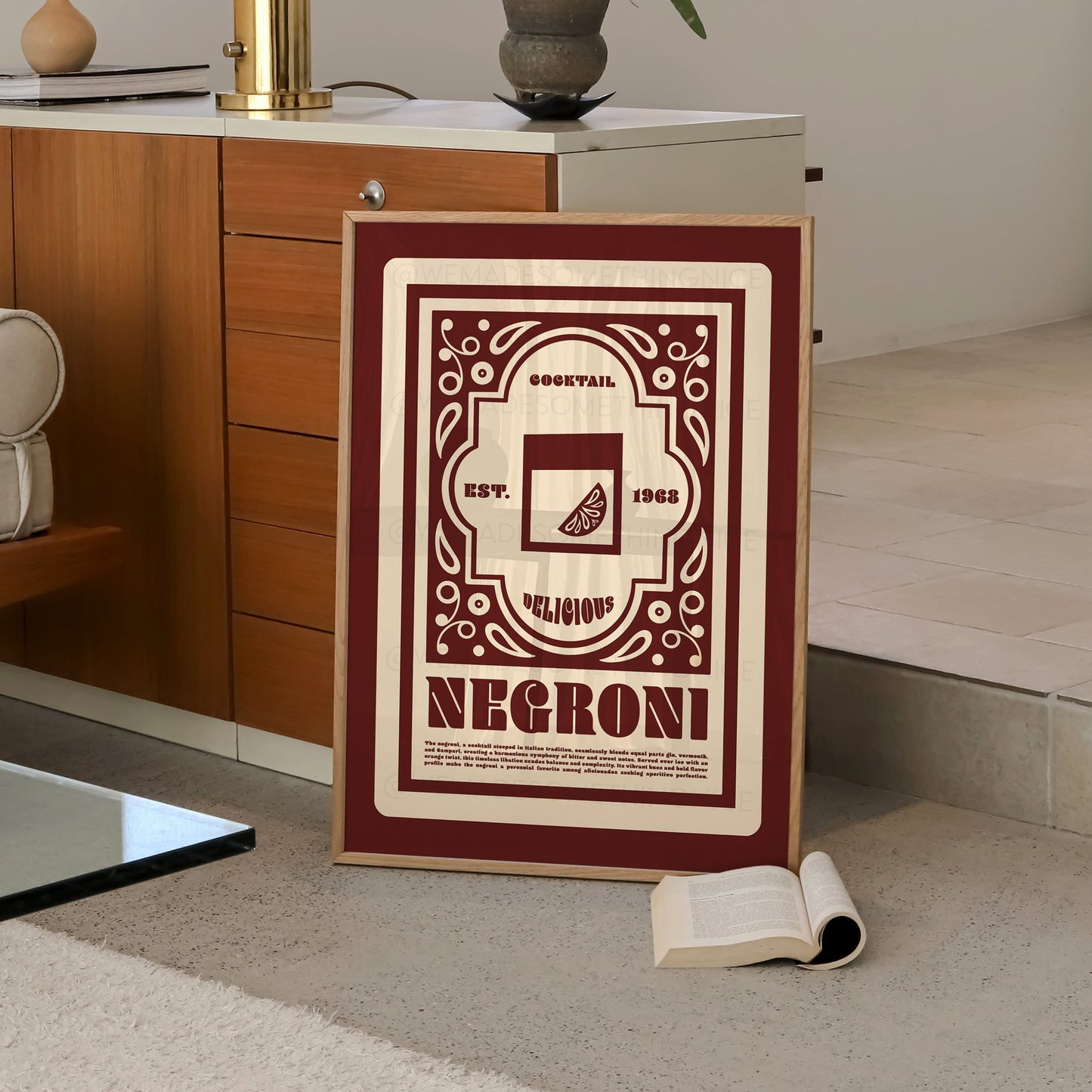 Negroni Poster, Cocktail Art, Cocktail Poster, Retro Wall Art, Art Deco, Kitchen Decor, Cocktail Print, Kitchen Art, Bar Cart, Home Decor