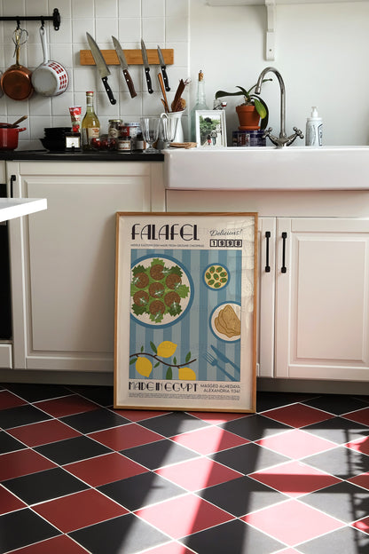 Falafel Print, Kitchen Art, Kitchen Poster,  Kitchen Decor, Food Art, Mid Century Modern, Eat Sign, Housewarming, Food Poster