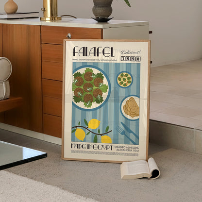 Falafel Print, Kitchen Art, Kitchen Poster,  Kitchen Decor, Food Art, Mid Century Modern, Eat Sign, Housewarming, Food Poster