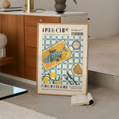 Fish and Chips Poster, Kitchen Poster, Kitchen Print, Food Print, Modern Kitchen Decor, Bar Art, Retro Wall Art