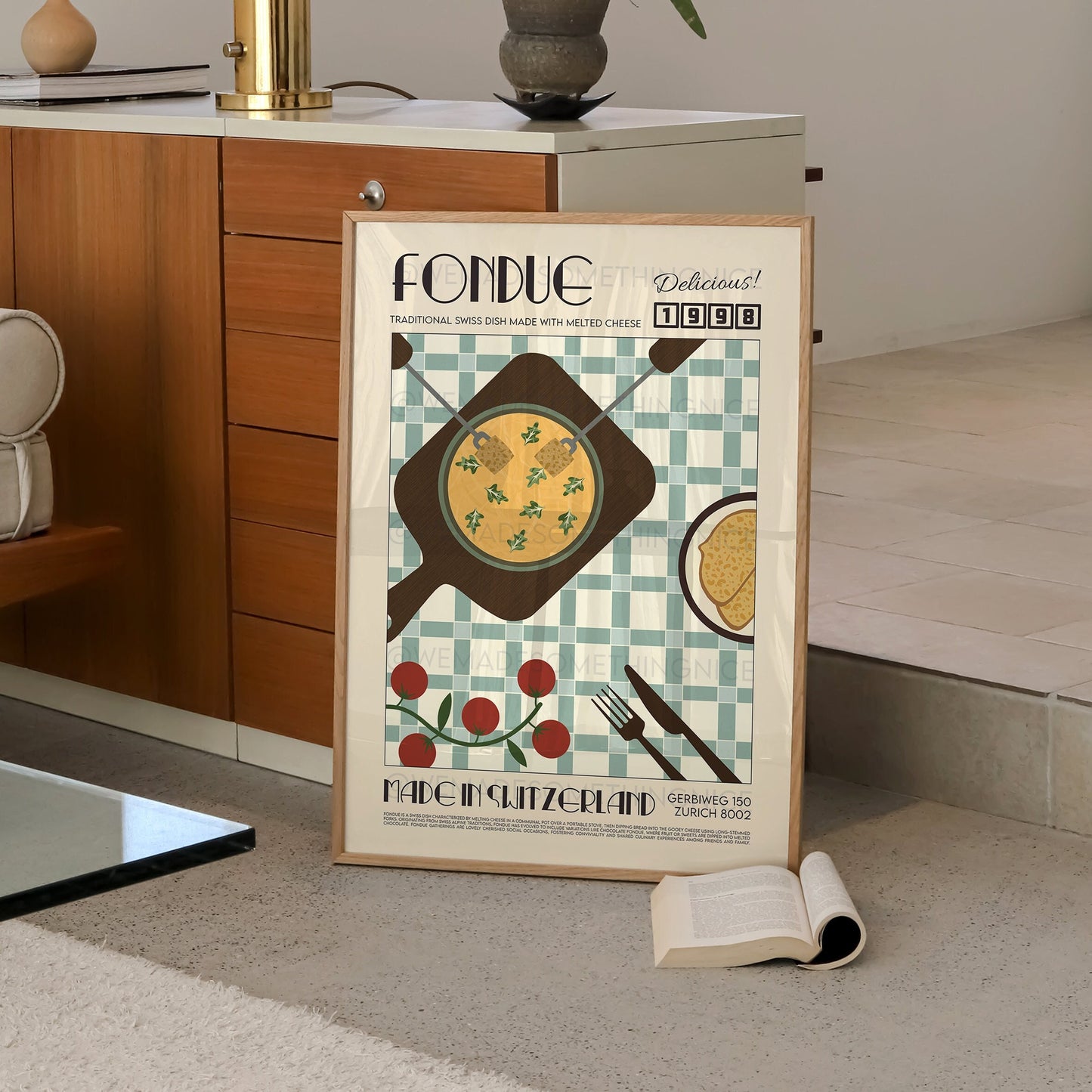 Swiss Fondue Poster, Kitchen Poster, Kitchen Print, Food Print, Modern Kitchen Decor, Retro Poster, Pop Art, Kitchen Art, Exhibition Poster