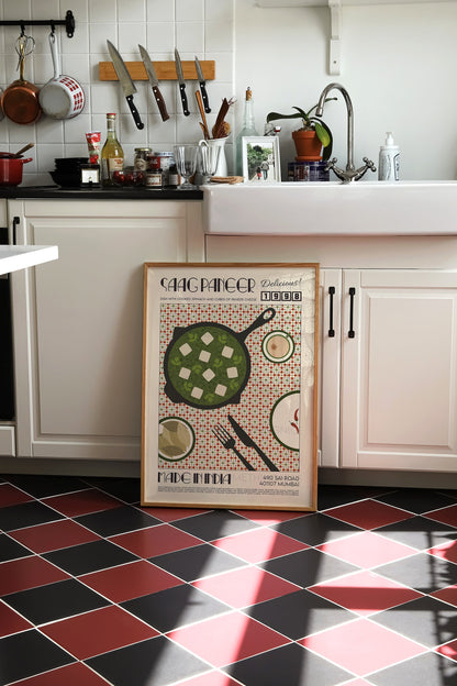 Saag Paneer Poster, Kitchen Poster, Food Print, Modern Kitchen Decor, Travel Poster, Exhibition Poster Retro Wall Art, India Print