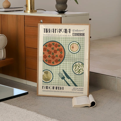 Tikka Masala Poster, Food Print, Modern Kitchen Decor, Travel Poster, Kitchen Poster, Exhibition Poster Retro Wall Art, India Print, Chicken