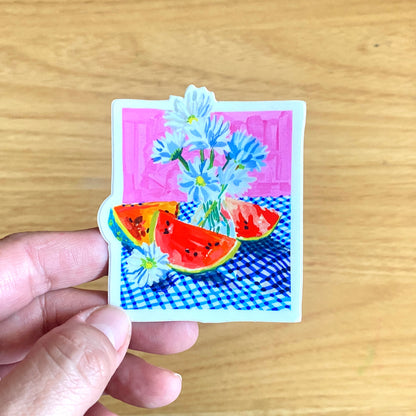 Watermelon Picnic | 3" Vinyl Sticker Decal | Waterproof Weatherproof | Watermelon Daisies