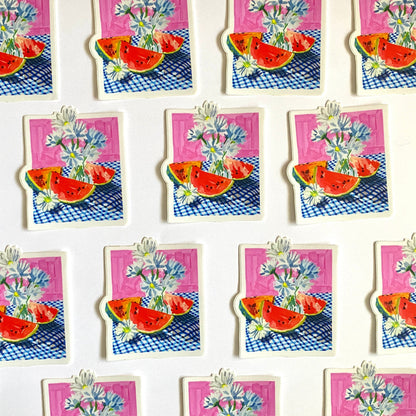 Watermelon Picnic | 3" Vinyl Sticker Decal | Waterproof Weatherproof | Watermelon Daisies
