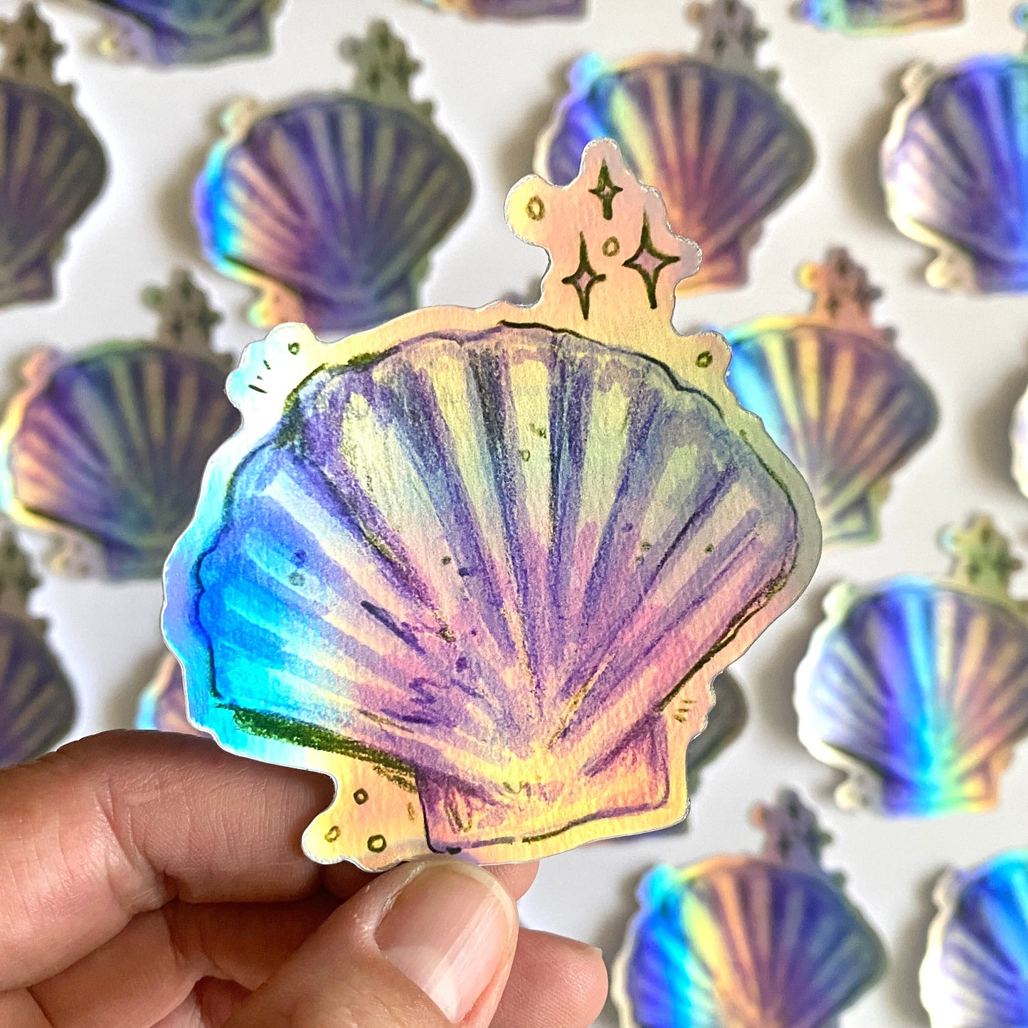 Sparkle Sea Shell | 3" Holographic Sticker Decal | Waterproof Weatherproof | Ocean Seashells
