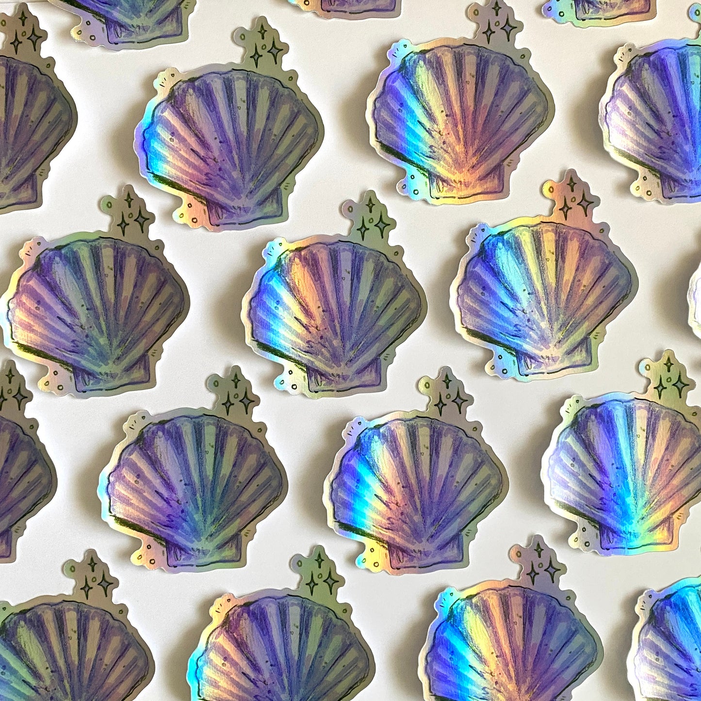 Sparkle Sea Shell | 3" Holographic Sticker Decal | Waterproof Weatherproof | Ocean Seashells