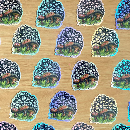 Starry Shrooms | 3" Holographic Sticker Decal | Waterproof Weatherproof | Mushrooms Mystic