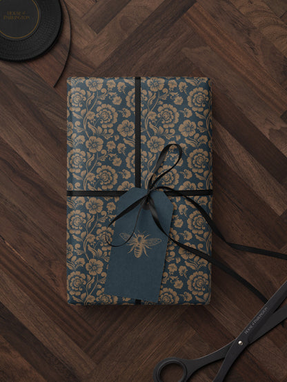 Floral Gift Wrap Blue Wrapping Paper Gift Wrap Mom Vintage Wrapping Paper Bridal Shower Gift for Bride to be Baby Shower Gift Wrap Wedding