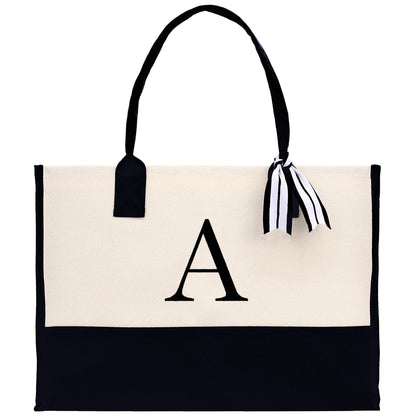 Monogram and Personalized Name Cotton Canvas Tote Bag Initial Tote Bag Letter Tote Bag Birthday Gift Bag Beach Bag Custom Monogrammed Bag