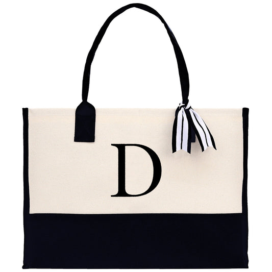 Monogram and Personalized Name Cotton Canvas Tote Bag Initial Tote Bag Letter Tote Bag Birthday Gift Bag Beach Bag Custom Monogrammed Bag