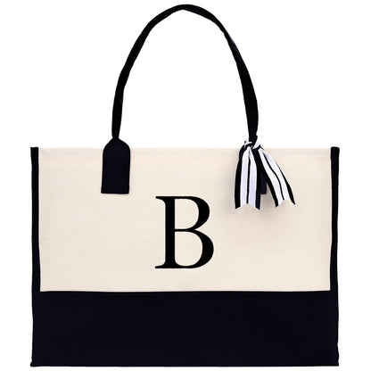 Monogram and Personalized Name Cotton Canvas Tote Bag Initial Tote Bag Letter Tote Bag Birthday Gift Bag Beach Bag Custom Monogrammed Bag