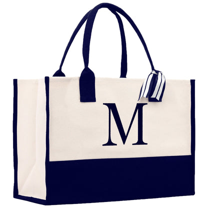 Monogram and Personalized Name Cotton Canvas Tote Bag Initial Tote Bag Letter Tote Bag Birthday Gift Bag Beach Bag Custom Monogrammed Bag