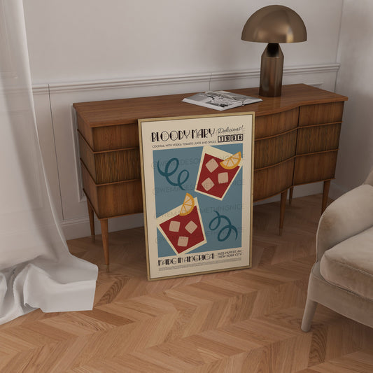 Bloody Mary Print, Bloody Mary Poster, French Retro, Kitchen Decor, Vintage Ad, Bar Art, Illustration, Mid Century Modern