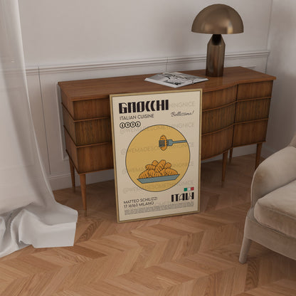 Gnocchi Poster, Pasta Art, Kitchen Poster, Kitchen Print, Food Poster, Modern Kitchen Decor, Illustration, Kitchen Art, Retro Wall Art