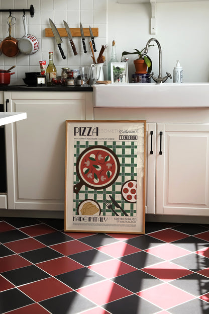 Pizza Print, Kitchen Art, Kitchen Poster, Kitchen Print, Italy Poster, Kitchen Decor, Food Art, Mid Century Modern