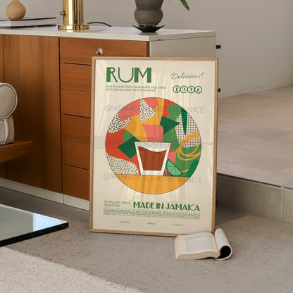 Rum Print, Cocktail Poster, French Retro, Kitchen Decor, Cocktail Poster, Mid Century Modern, Illustration, Bar Cart Print