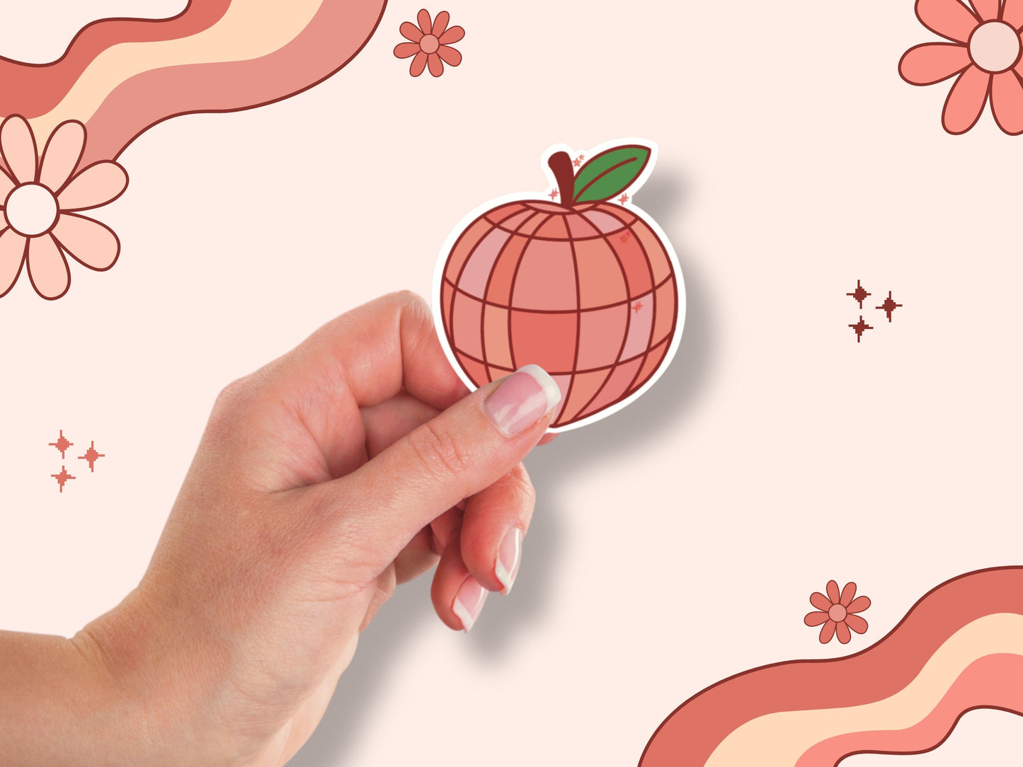 Disco Peach Vinyl Sticker -Kindle Sticker, Waterbottle sticker, Waterproof Stickers, Y2K Stickers, Cute Stickers, Holographic Stickers