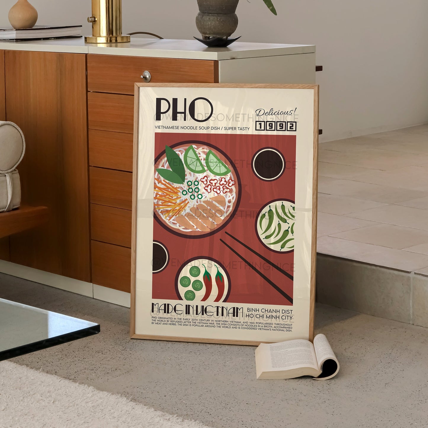 Pho Poster, Food Print, Kitchen Poster, Kitchen Print, Modern Kitchen Decor, Retro Food Poster, Chef Print, Bar Art