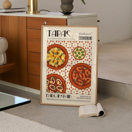 Tapas Print, Kitchen Art, Kitchen Poster, Kitchen Print, Food Poster, Food Print, Retro Wall Art, Spain Poster