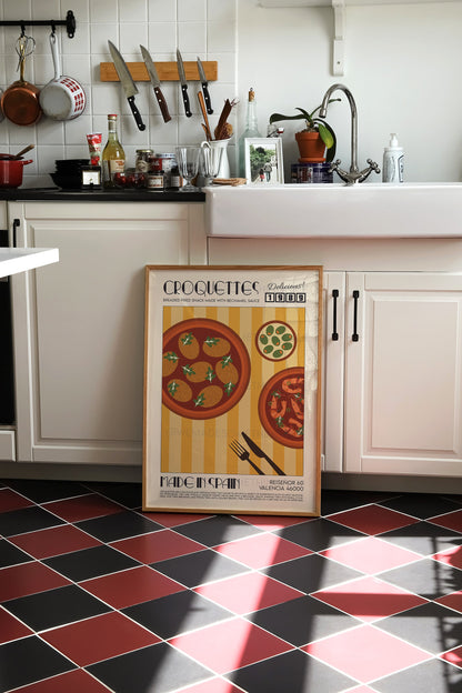 Croquettes Print, Kitchen Art, Kitchen Poster, Spain Poster, Kitchen Decor, Food Art, Mid Century Modern