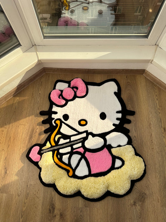 Cupid Puffy Rug – Custom Tufted Fluffy Carpet, Handmade Angel Rug with Bow, Kawaii Cute Bedroom Decor, Gift Idea for Cute Rug Lovers