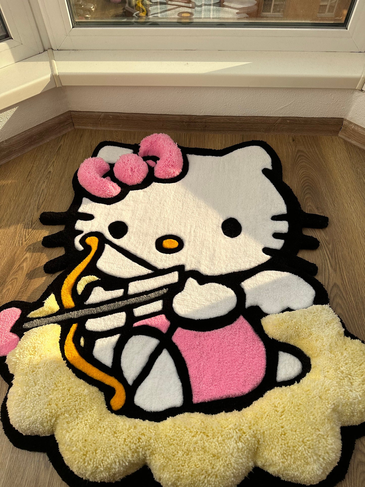 Cupid Puffy Rug – Custom Tufted Fluffy Carpet, Handmade Angel Rug with Bow, Kawaii Cute Bedroom Decor, Gift Idea for Cute Rug Lovers