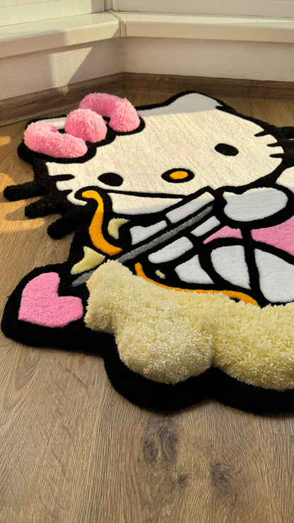 Cupid Puffy Rug – Custom Tufted Fluffy Carpet, Handmade Angel Rug with Bow, Kawaii Cute Bedroom Decor, Gift Idea for Cute Rug Lovers