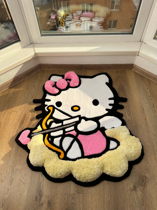 Cupid Puffy Rug – Custom Tufted Fluffy Carpet, Handmade Angel Rug with Bow, Kawaii Cute Bedroom Decor, Gift Idea for Cute Rug Lovers
