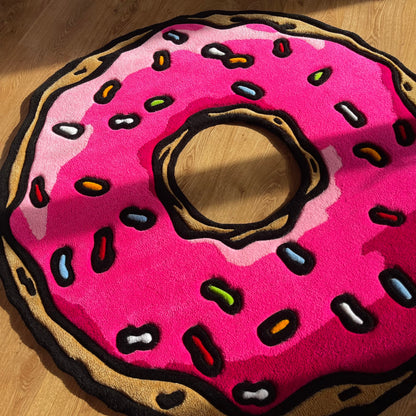 Handmade Tufted Pink Donut Rug - Perfect Gift for Friends, Girlfriends, Kids, Colleagues and Cartoon Fans